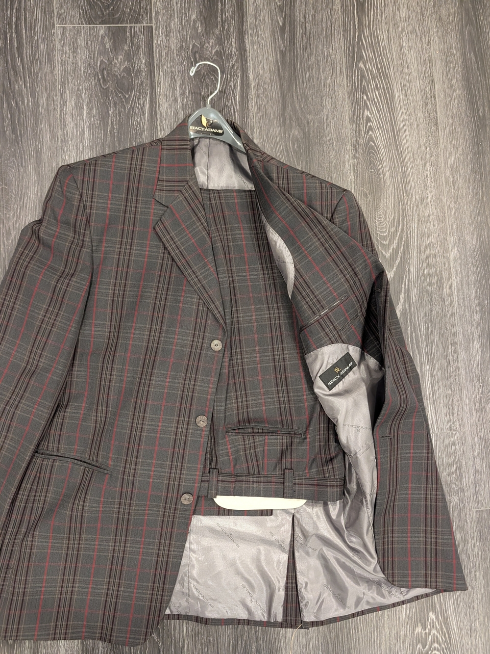 Stacy Adams Charcoal Plaid Blazer with Red Windowpane